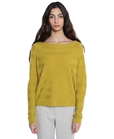 J Cashmere Women's 100% Pure Horizontal Rib Boatneck Raglan Sweater