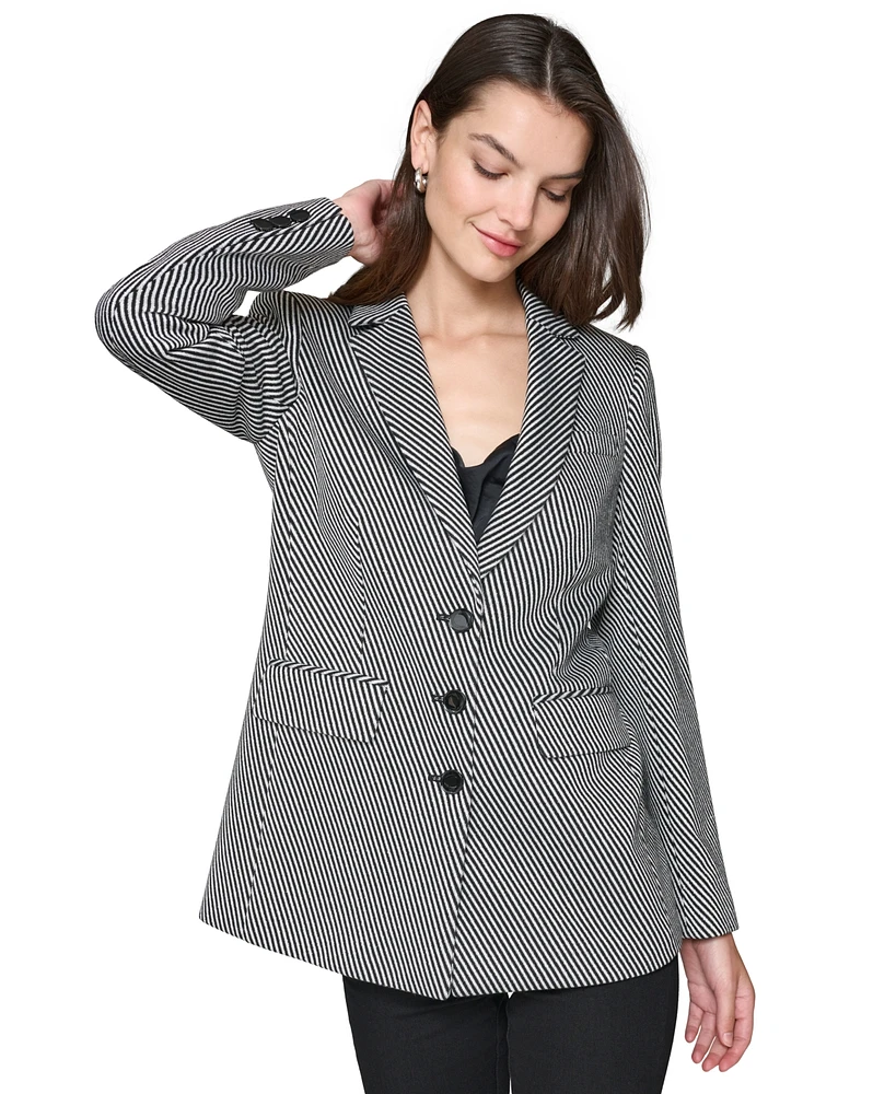 Karl Lagerfeld Paris Women's Striped Notched-Lapel Blazer