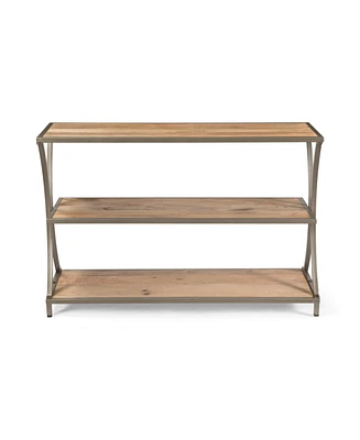 Simplie Fun Modern Industrial Console Table With Mango Wood Shelves