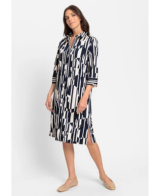 Olsen Women's 3/4 Sleeve Geo Shirt Dress