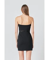 Grey Lab Women's Strapless Mesh Mini Dress