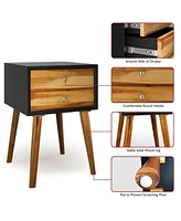 Sugift Mid-Century Wooden Multipurpose End Table with 2 Storage Drawers