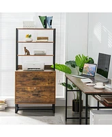 Sugift Letter Size Lateral File Cabinet with Lock and Bookshelf-Rustic