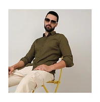 Campus Sutra Men's Olive Green Self-Design Striped Shirt