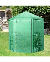 Skonyon Walk-In Hexagonal Greenhouse with Pe Cover and Metal Frame