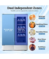 Sugift 2-in-1 Beverage and Wine Cooler with Independent Temperature Control and Led Lights