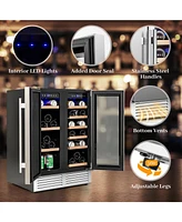 Sugift 2-in-1 Beverage and Wine Cooler with Independent Temperature Control and Led Lights