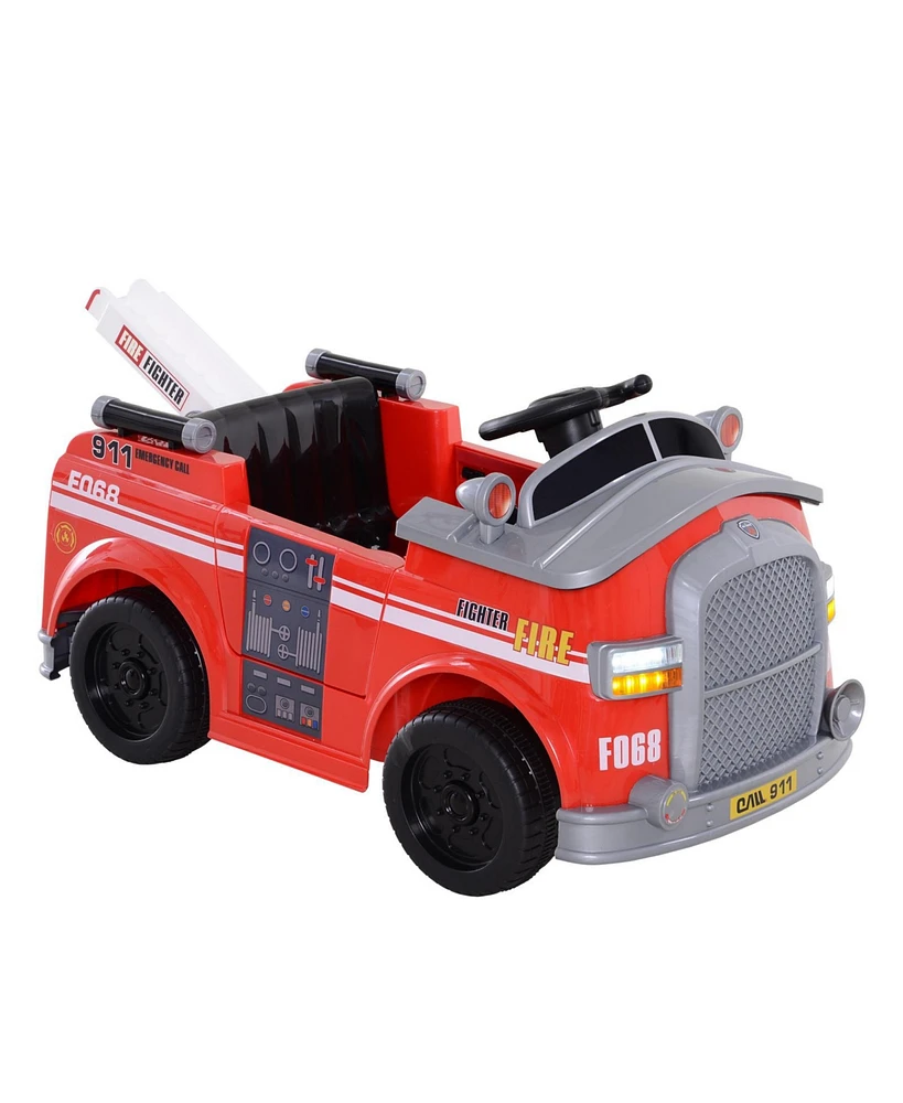 Aosom 6V Electric Ride-On Fire Truck Vehicle for Kids with Remote Control