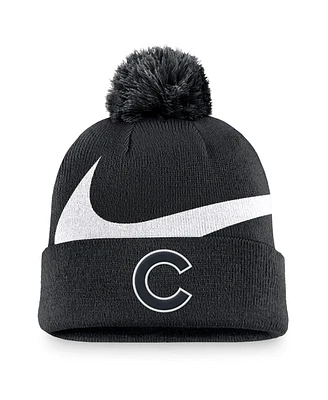 Nike Men's Black Chicago Cubs Swoosh Peak Cuffed Knit Hat with Pom