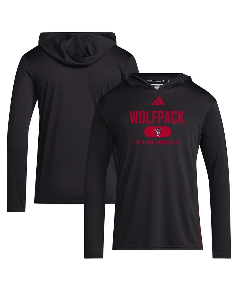 Adidas Men's Black Nc State Wolfpack 2024 Sideline Hooded Long Sleeve T-Shirt