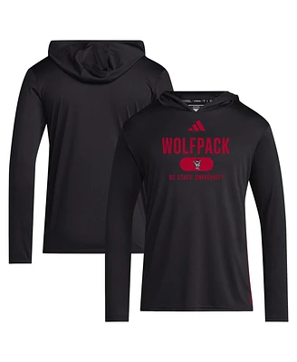 Adidas Men's Black Nc State Wolfpack 2024 Sideline Hooded Long Sleeve T-Shirt