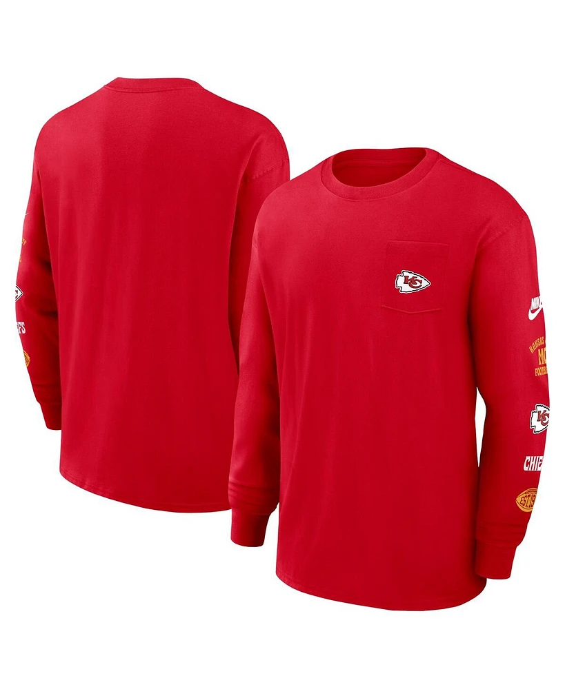 Nike Men's Red Kansas City Chiefs Rewind Heavy Max 90 Pocket Long Sleeve T-Shirt