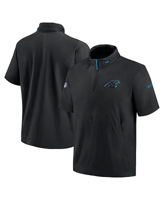 Nike Men's Black Carolina Panthers 2024 Sideline Coach Short Sleeve Half-Zip Hoodie Jacket