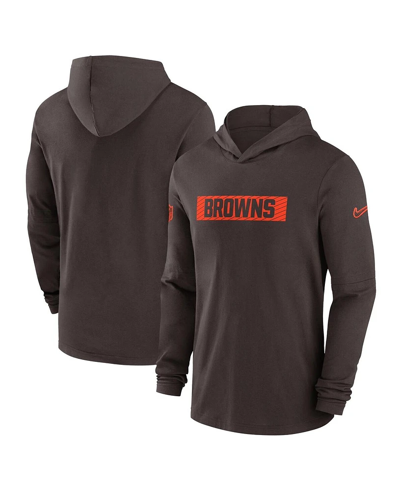 Nike Men's Brown Cleveland Browns Sideline Hoodie Performance Long Sleeve T-Shirt