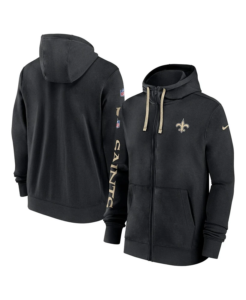 Nike Men's Black New Orleans Saints 2024 Sideline Club Full-Zip Hoodie