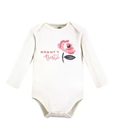 Touched by Nature Baby Girls Cotton Long-Sleeve Bodysuits, Bubblegum Floral, Preemie