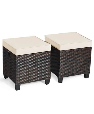 Skonyon 2 Pieces Patio Rattan Ottoman Set with Removable Cushions