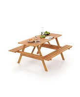 Vebreda 6 Person Picnic Table Set Patio Rectangle with 2 Built-in Benches and Umbrella Hole