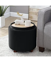 Lawrence Round Velvet Storage Ottoman with Table Top Lid