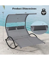 Vebreda Outdoor Dual Rocker Sunbed 2-Person Canopied Patio Lounger with Detachable Headrests