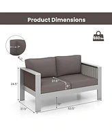 Skonyon Patio Aluminum Loveseat Sofa Outdoor Furniture Set with Thick Back and Seat Cushions