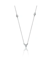 Genevive Stunning Sterling Silver White Gold Plated Cubic Zirconia on Triangle Pendant