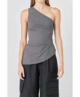 Grey Lab Women's One Shoulder Ruched Top