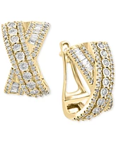 Effy Diamond Round & Baguette Crossover Huggie Hoop Earrings (7/8 ct. t.w.) in 14k Two-Tone Gold