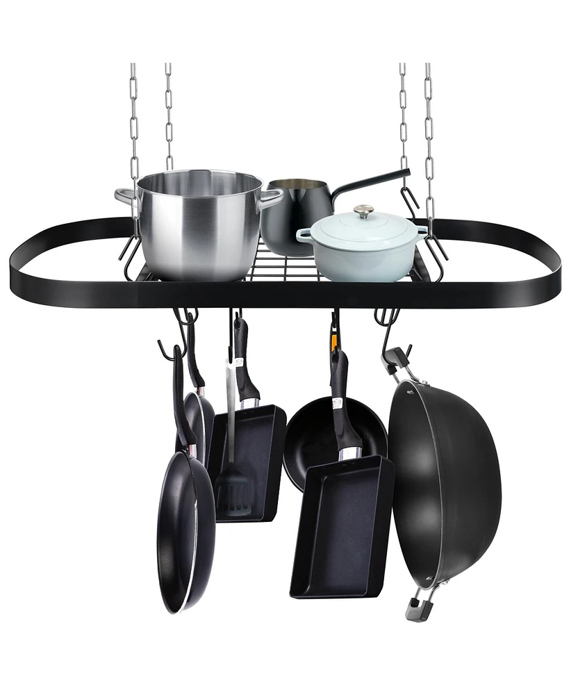 Yescom Pot and Pan Hanging Rack Ceiling Mount Kitchen Holder with 12 Hooks Black/Silver