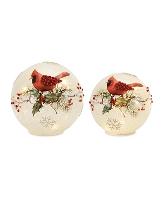 Slickblue Led Globe with Cardinal and Holly Festive Christmas Decoration with Illuminated Wildlife (Set of 2)