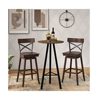 Sugift Set of 2 Wooden Swivel Bar Stools with Open X Back and Footrest