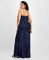 B Darlin Trendy Plus Sequined V-Neck Sleeveless Gown, Created for Macy's