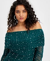 B Darlin Trendy Plus Off-The-Shoulder Pearl Gown