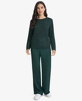 Calvin Klein Womens Metallic Cable Knit Sweater Wide Leg Pants