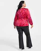 I.N.C. International Concepts Plus Size Paisley Twist Front Blouse Faux Leather Pants Created For Macys