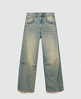 Mango Women's Low Waist Wide Leg Pleated Jeans
