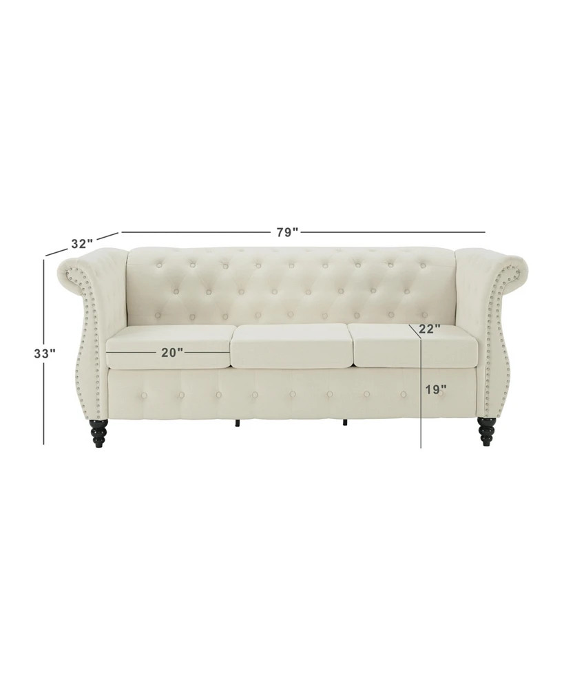 Simplie Fun Tufted Chesterfield Linen Sofa with Nailhead Trim for Living Room