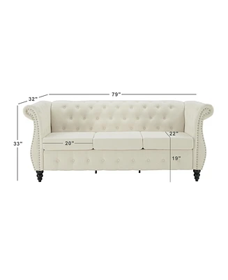 Simplie Fun Tufted Chesterfield Linen Sofa with Nailhead Trim for Living Room