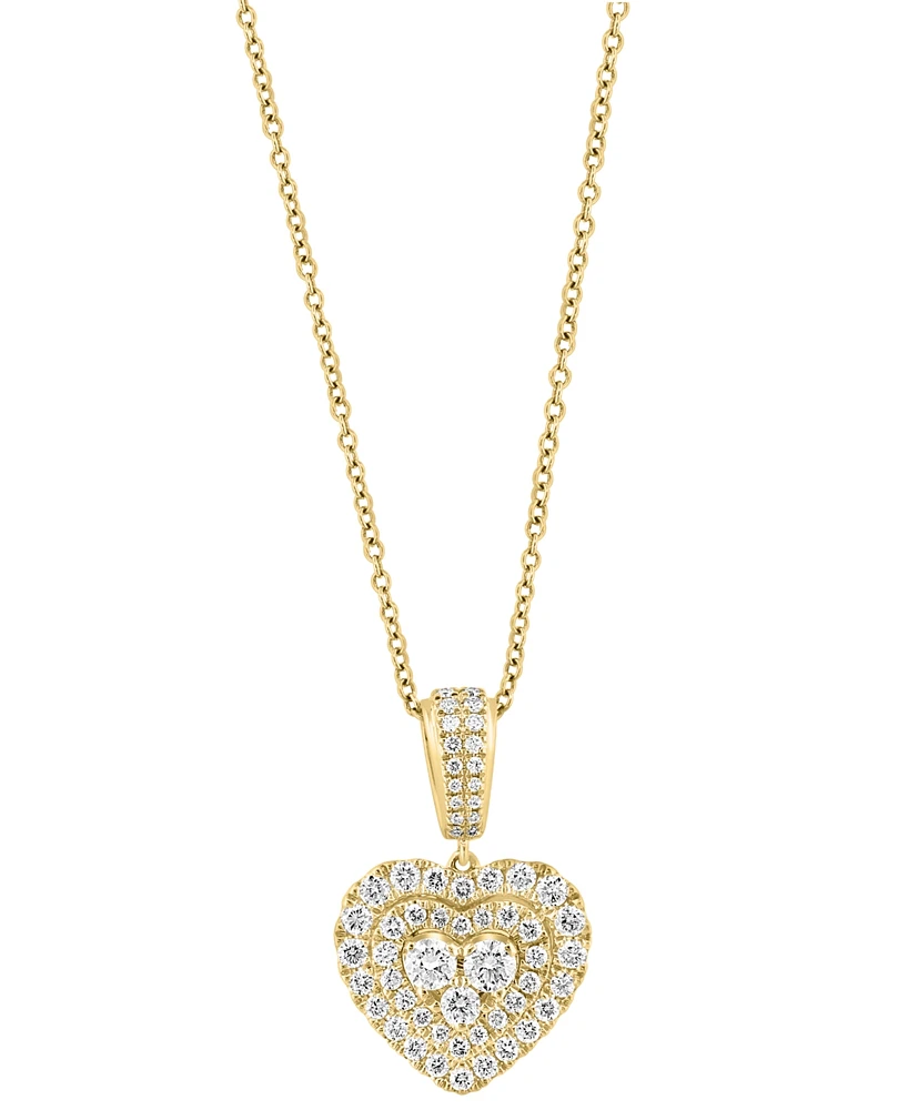 Effy Diamond Heart Cluster Double Halo 18" Pendant Necklace (5/8 ct. t.w.) in 14k Gold