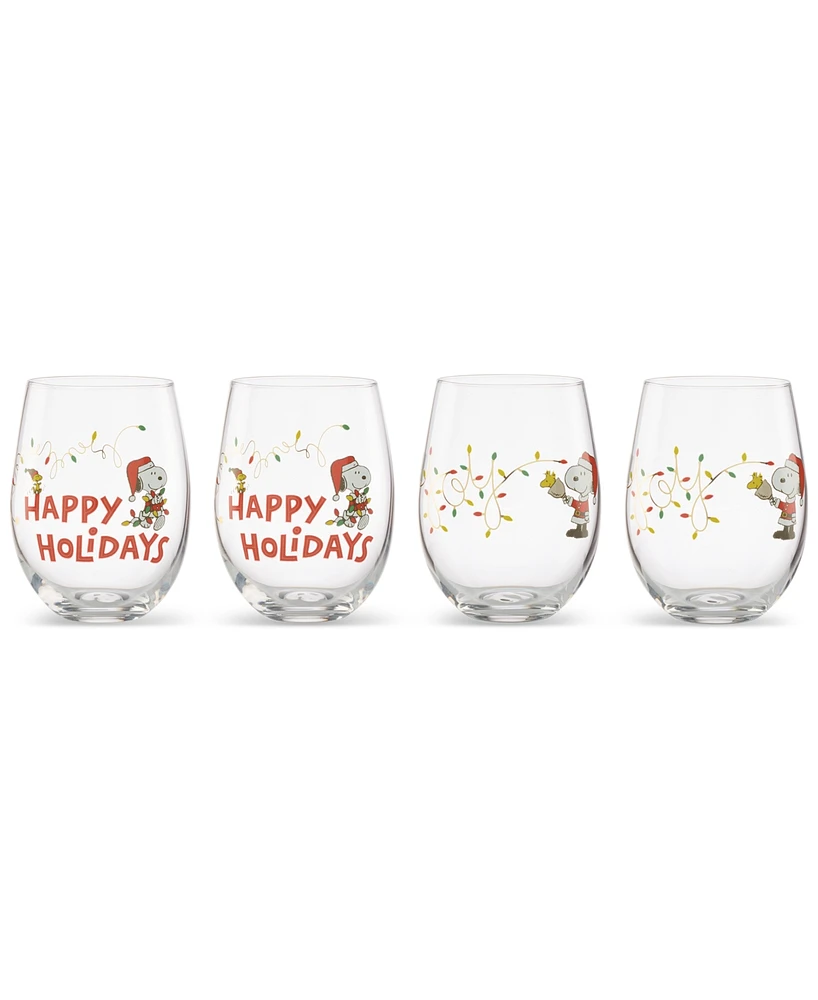 Lenox Snoopy Christmas Assorted Stemless Wine Glasses, Set of 4