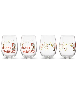 Lenox Snoopy Christmas Assorted Stemless Wine Glasses, Set of 4