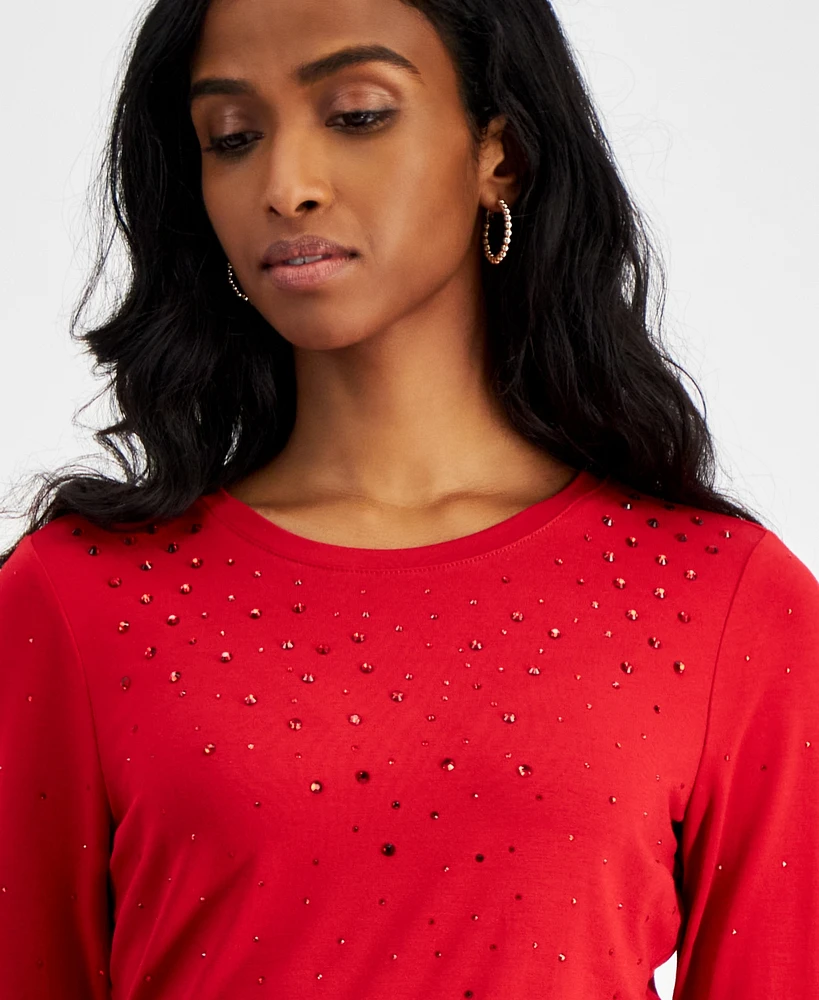 I.n.c. International Concepts Petite Rhinestone Top, Created for Macy's