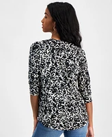 I.n.c. International Concepts Petite Printed Split-Neckline Top, Created for Macy's