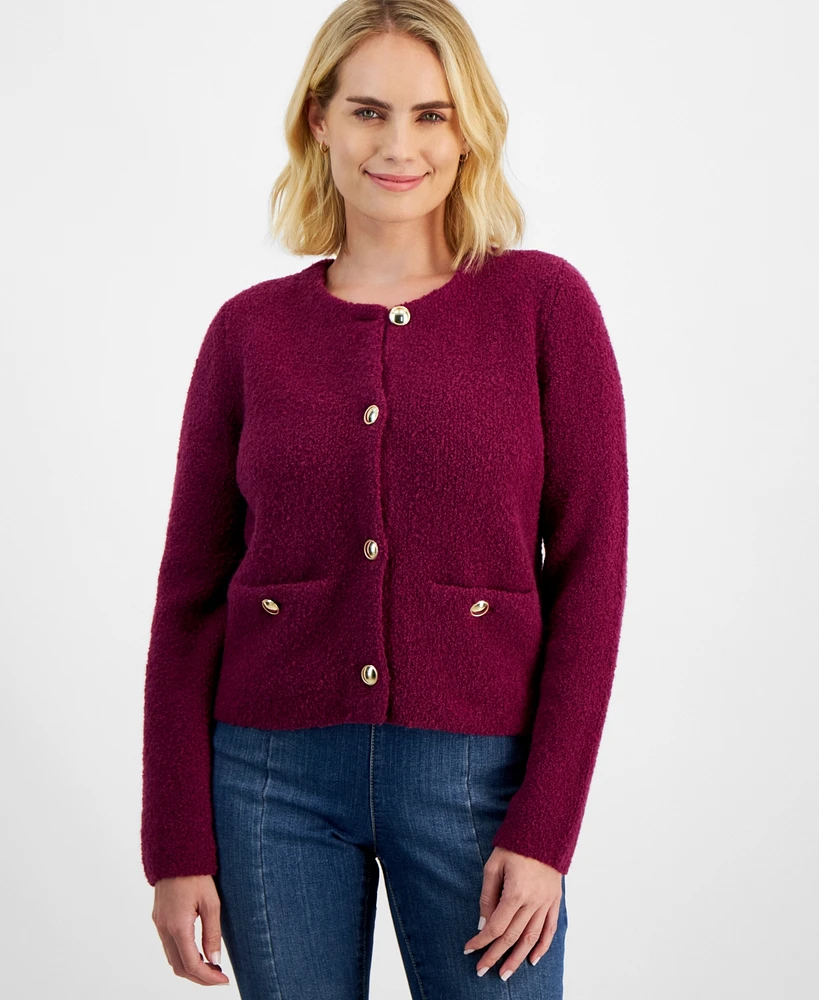 I.n.c. International Concepts Petite Button-Front Boucle Cardigan, Created for Macy's