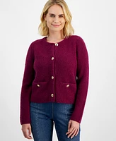 I.n.c. International Concepts Petite Button-Front Boucle Cardigan, Created for Macy's