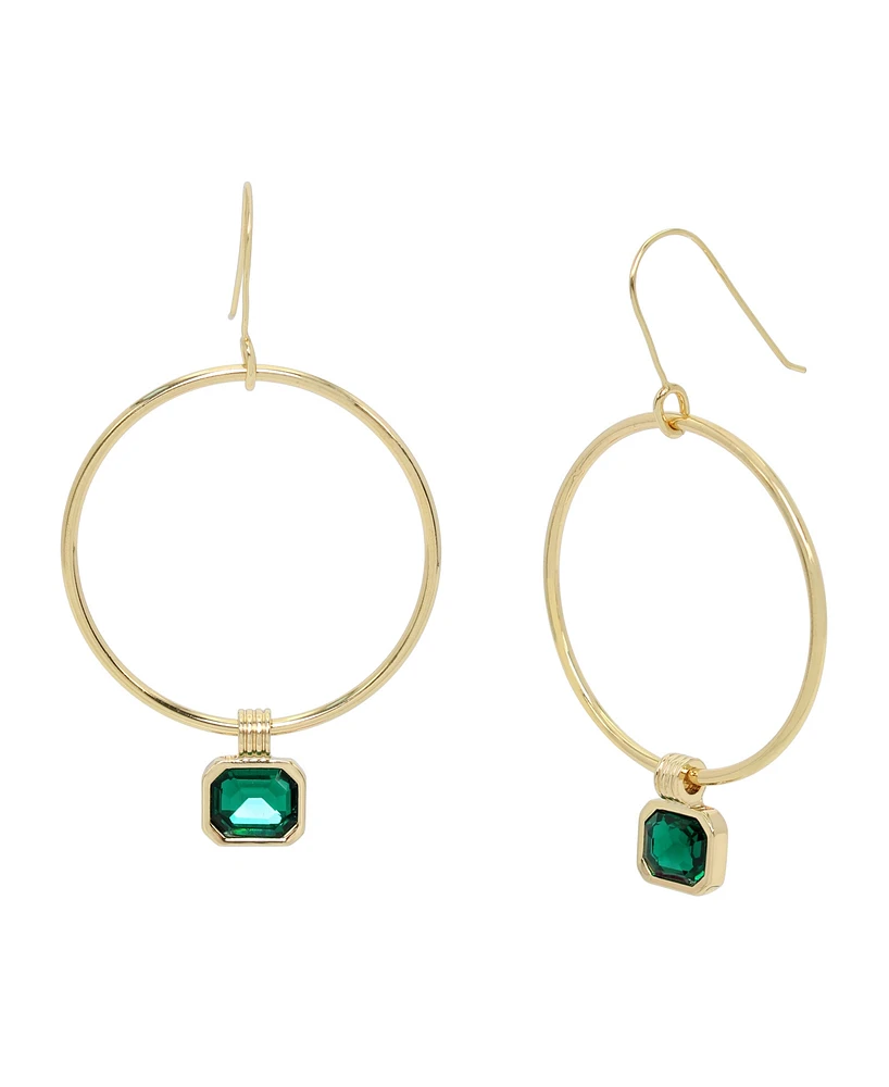 Steve Madden Faux Stone Gem Charm Hoop Earrings