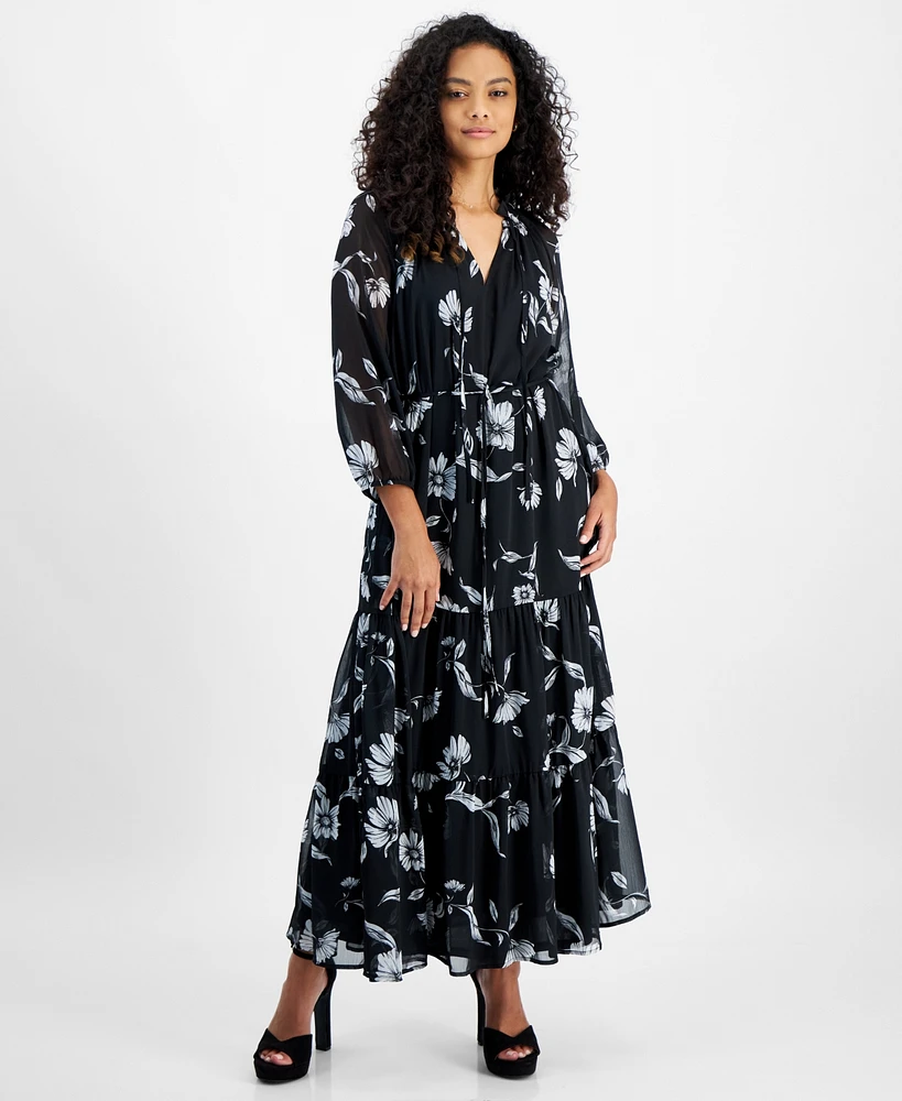 Tinsel Petite Paisley-Print Tiered 3/4-Sleeve Maxi Dress