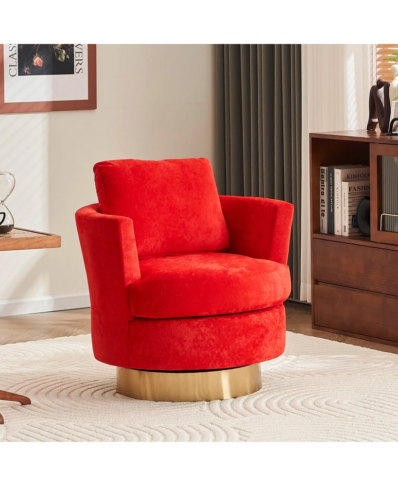 Streamdale Furniture Red Velvet Swivel Barrel Chair with Gold Base