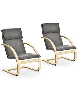 Gymax Set of 2 Bentwood Lounge Chair Fabric Upholstered Accent Leisure Armchair Gray