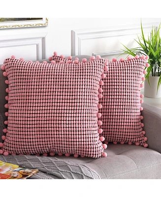 Caromio 2Pcs Pom Pom Decorative Throw Pillow Covers 18" x 18"